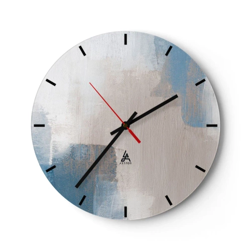 Horloge murale - Pendule murale - Abstraction moderne en beige, bleu et gris - 30x30cm - Abstraction rose derrière un rideau de bleu - Décoration murale moderne pour le salon, la cuisine et la chambre ARTTOR