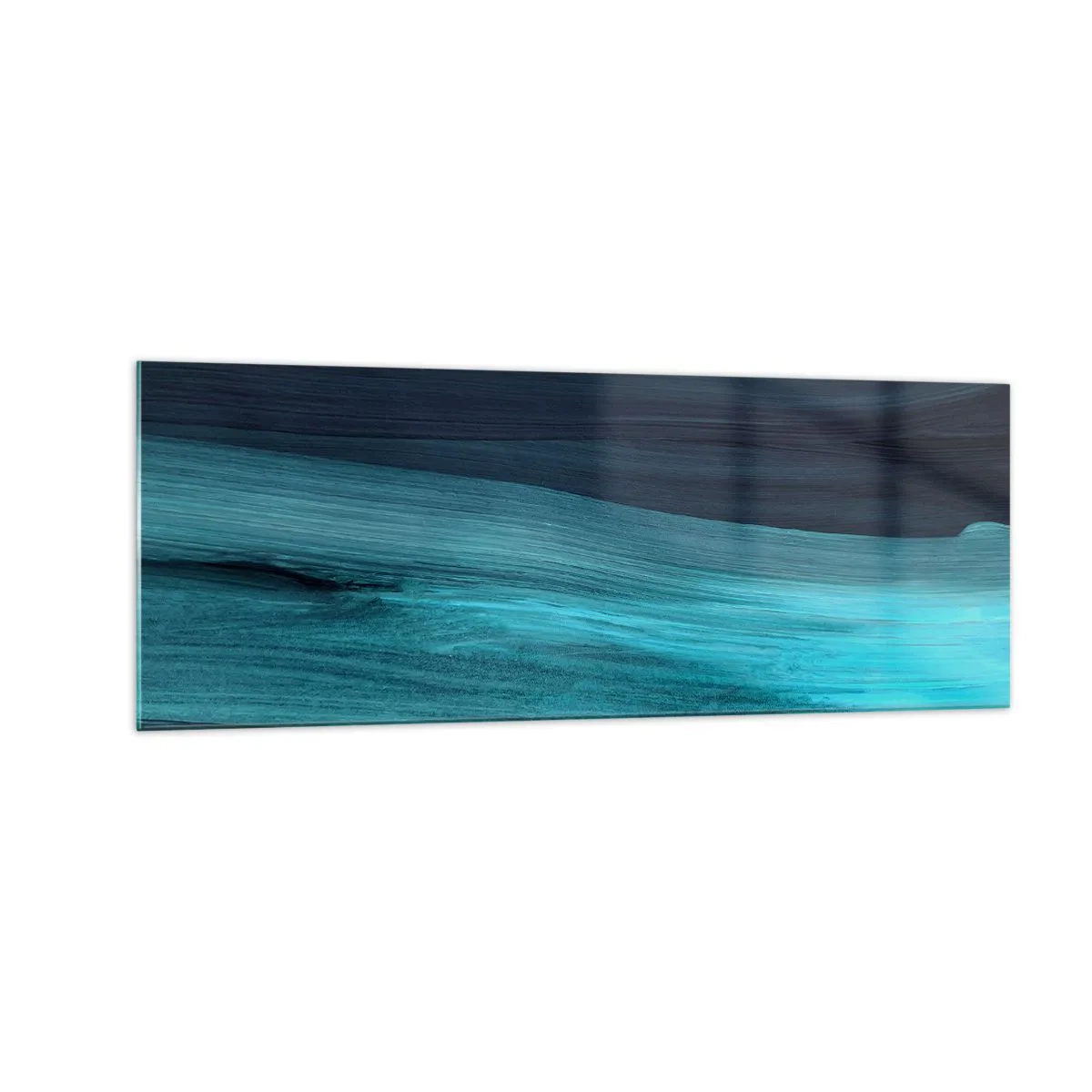 Impression sur verre - Image sur verre - De subtiles vagues abstraites dans des tons bleus foncés - 140x50cm - Suivez le courant - Décoration murale moderne pour le salon et la chambre ARTTOR