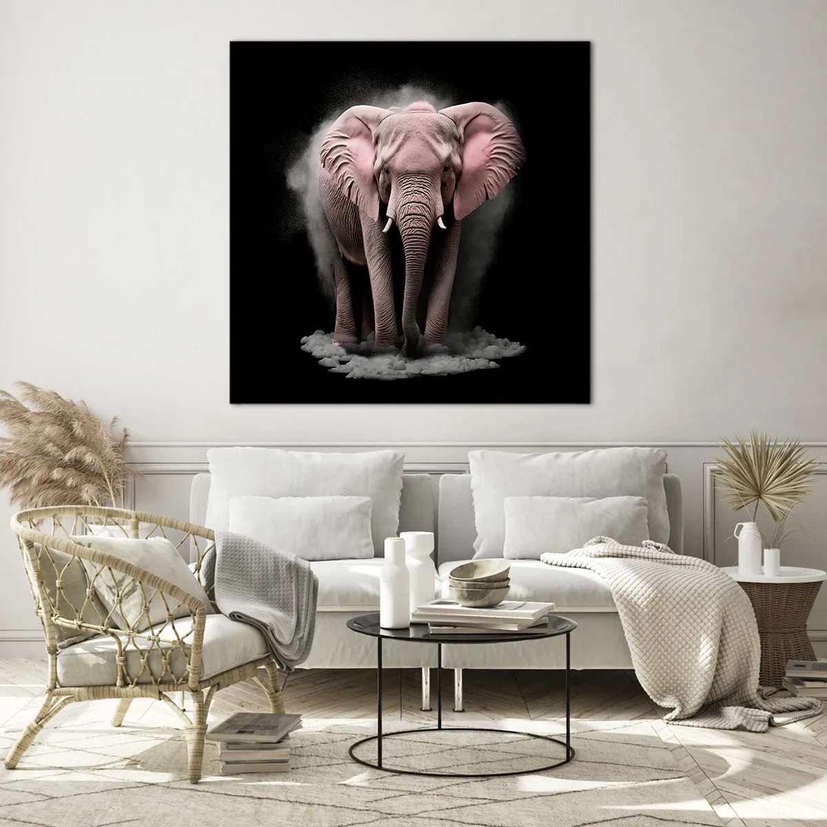 Impression sur verre - Image sur verre - Ne pensez pas à un éléphant rose ! - 60x60 cm