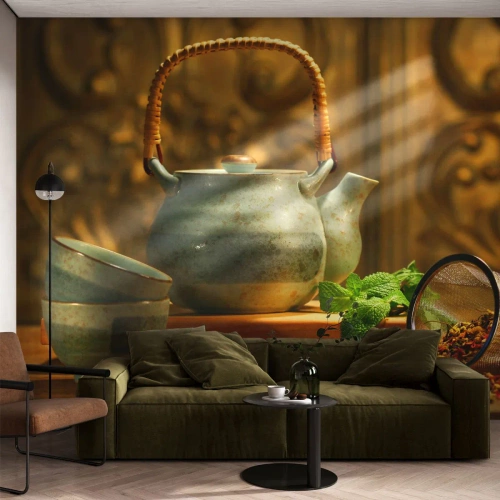 Papier Peint Photo Premium Canvas - Un traité sur la consommation de thé - La gastronomie, Thé, Herbes séchées - 250x175 cm