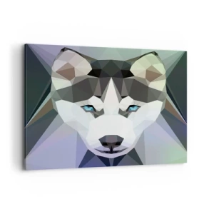 Impression sur toile - Image sur toile - Loup géométrique aux yeux bleus expressifs - 120x80cm - La mémoire des neiges du nord - Décoration murale moderne pour le salon et la chambre ARTTOR
