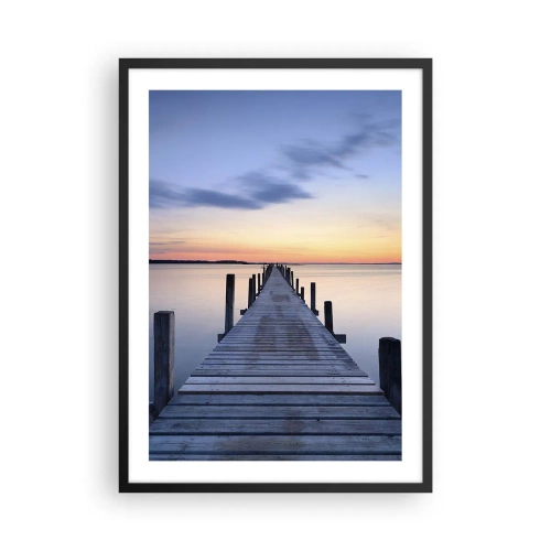 Affiche dans un cadre noir - Poster - Jetée au bord du lac au coucher du soleil - 50x70cm - Le calme d'un crépuscule serein - Décoration murale moderne pour le salon et la chambre ARTTOR