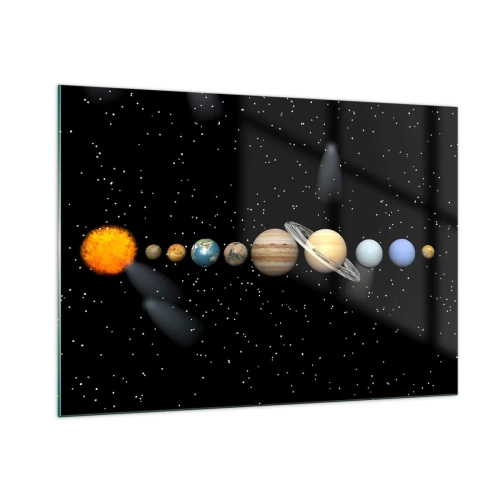 Impression sur verre - Image sur verre - Le système solaire sur fond d'étoiles dans l'espace - 100x70cm - Et les planètes sont folles, sont folles... - Décoration murale moderne pour le salon et la chambre ARTTOR