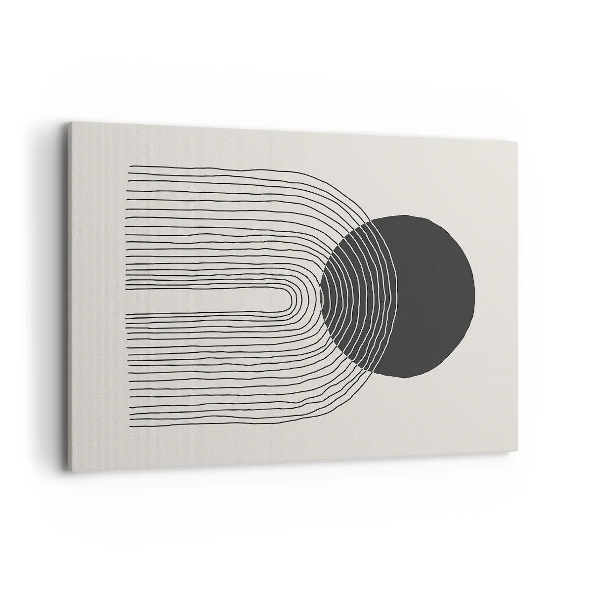 Impression sur toile - Image sur toile - Motif abstrait avec des lignes et un cercle noir sur un fond clair - 100x70cm - Tremblement et confiance - Décoration murale moderne pour le salon et la chambre ARTTOR