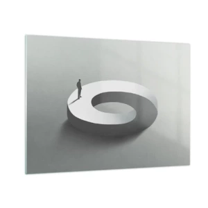 Impression sur verre - Image sur verre - Une silhouette minimaliste d'un homme sur une bague blanche - 70x50cm - Et sois intelligent ici - Décoration murale moderne pour le salon et la chambre ARTTOR