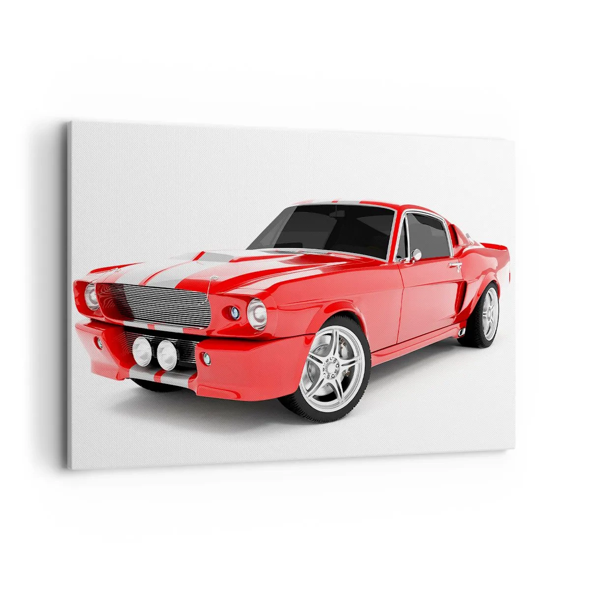 Impression sur toile - Image sur toile - Voiture de sport rouge à rayures blanches - 120x80cm - Une Mustang aussi rapide que le vent - Décoration murale moderne pour le salon et la chambre ARTTOR