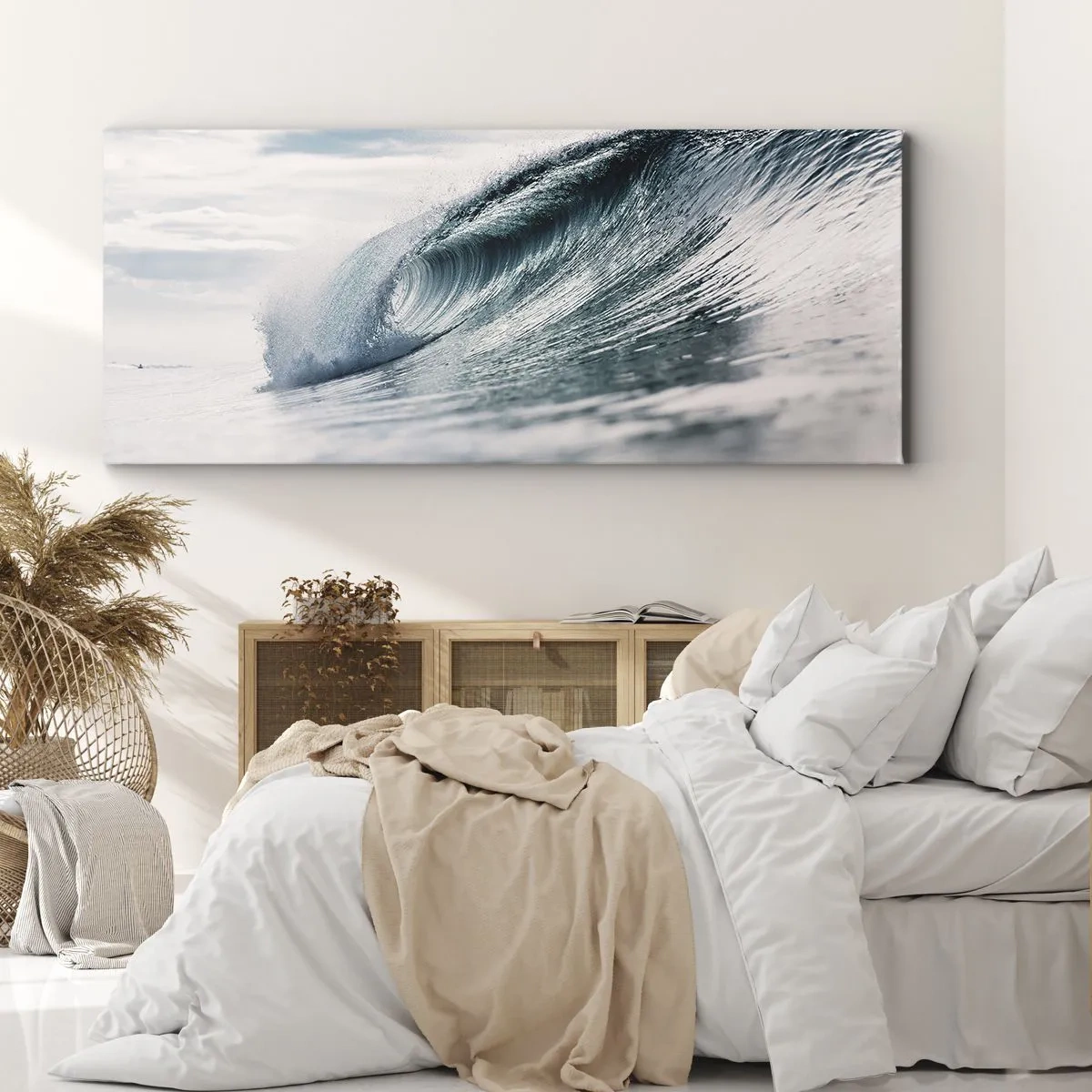 Impression sur toile - Image sur toile - Une vague de mer capturée dans un moment dynamique contre le ciel - 160x50cm - Pic d'eau - Décoration murale moderne pour le salon et la chambre ARTTOR