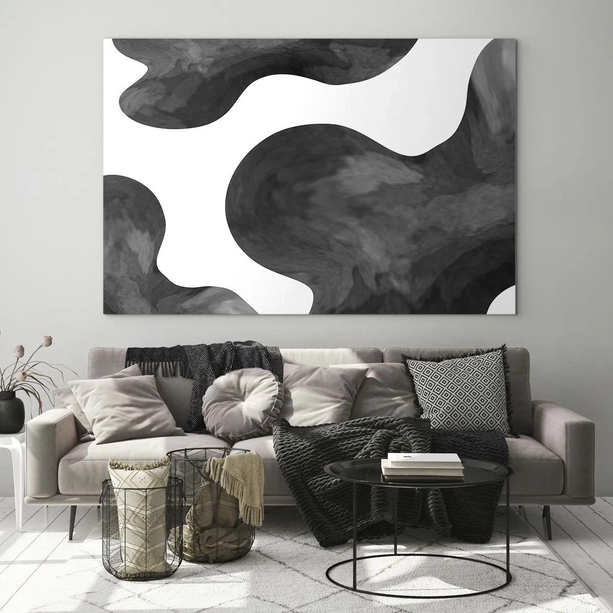 Impression sur verre - Image sur verre - Formes abstraites dans des tons noir et blanc - 100x70cm - La route du lait - Décoration murale moderne pour le salon et la chambre ARTTOR