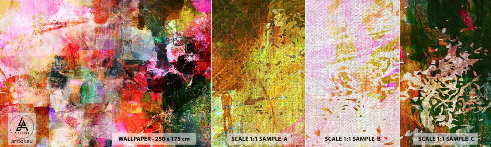 Échantillon de Papier Peint Premium Canvas - Un voyage à travers les roses - Abstraction, Morceau, Graphique - 100x30 cm