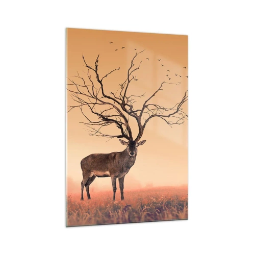Impression sur verre - Image sur verre - Un graphique de cerf fantaisie avec des branches au lieu de bois - 70x100cm - Cerf de Pra - l'esprit éternel de la forêt - Décoration murale moderne pour le salon et la chambre ARTTOR
