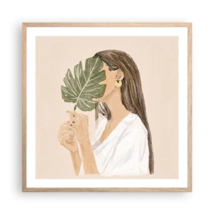 Affiche dans un chêne clair - Poster - Portrait mystérieux avec un éventail - 60x60 cm