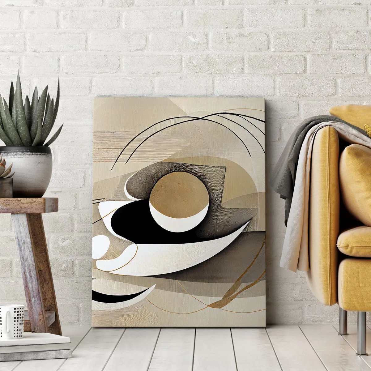 Impression sur toile - Image sur toile - Composition abstraite dans les tons beige et noir - 50x70cm - Composition : l'essence des choses - Décoration murale moderne pour le salon et la chambre ARTTOR