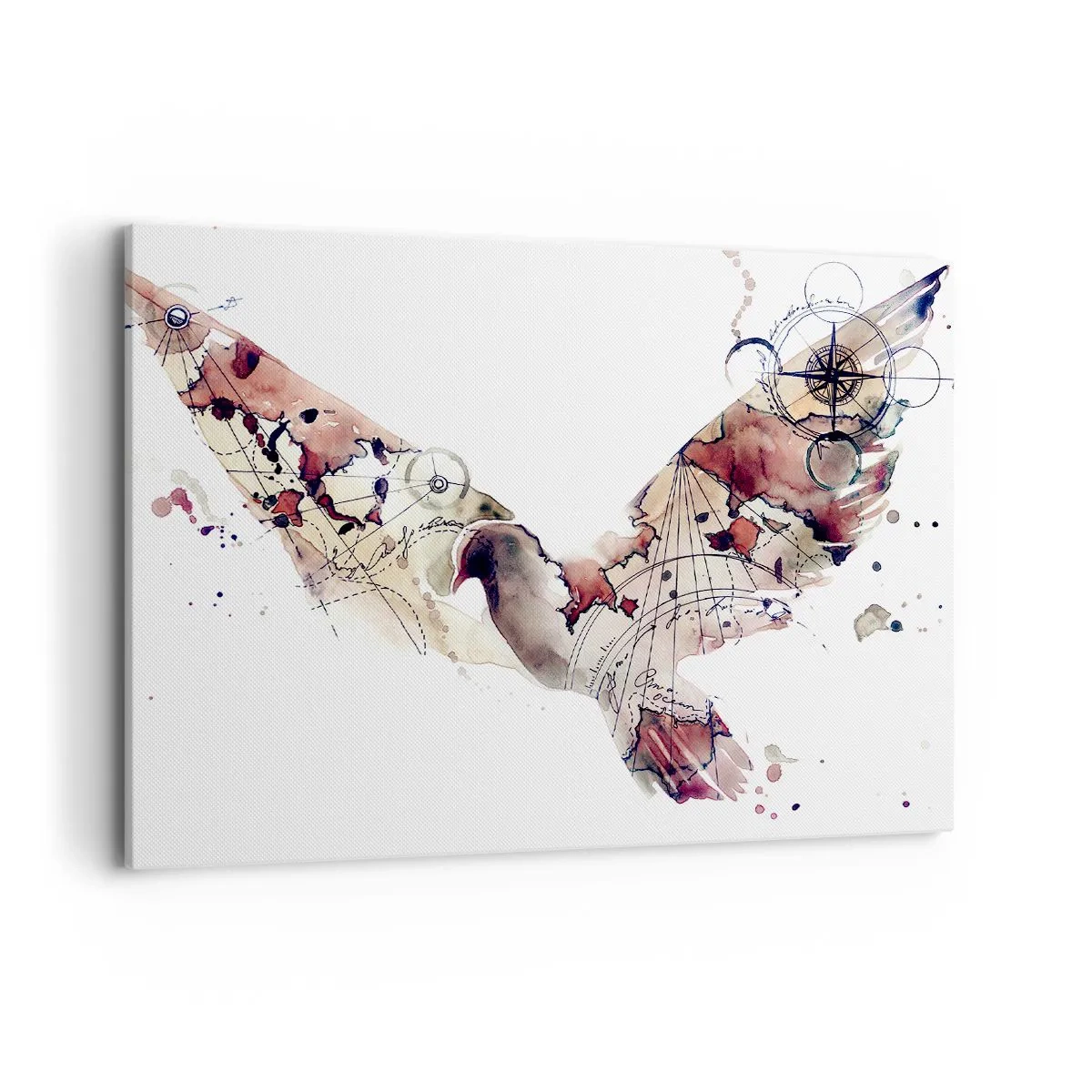 Impression sur toile - Image sur toile - Silhouette d'oiseau artistique avec des motifs géométriques - 100x70cm - Un pèlerin volant - Décoration murale moderne pour le salon et la chambre ARTTOR