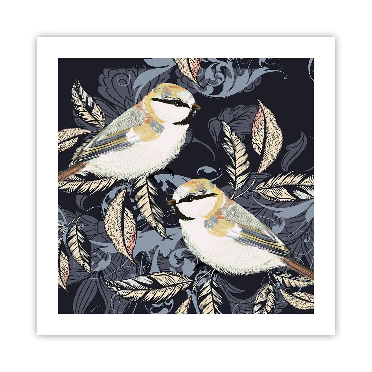 Affiche - Poster - Babillement jaune et bleu - 50x50 cm