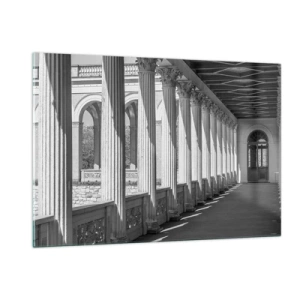 Impression sur verre - Image sur verre - Une colonnade en noir et blanc avec un jeu rythmique d'ombre et de lumière - 120x80cm - Arcade ensoleillée - Décoration murale moderne pour le salon et la chambre ARTTOR
