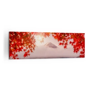 Impression sur toile - Image sur toile - Un bateau sur un lac entouré de feuilles d'érable rouges - 160x50cm - Dans le climat japonais - Décoration murale moderne pour le salon et la chambre ARTTOR