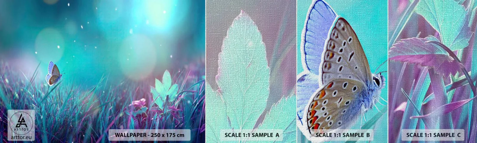 Échantillon de Papier Peint Premium Canvas - La vie secrète de la prairie - Papillon, Prairie, Morceau - 100x30 cm