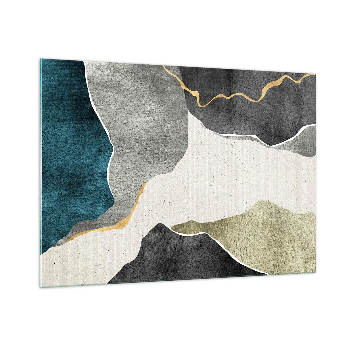 Impression sur verre - Image sur verre - Mosaïque abstraite aux formes organiques et à la ligne dorée - 100x70cm - Composition mosaïque avec un fil d'or - Décoration murale moderne pour le salon et la chambre ARTTOR