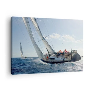 Impression sur toile - Image sur toile - Course de yachts en haute mer sous un ciel bleu - 70x50cm - Que le meilleur l'emporte - Décoration murale moderne pour le salon et la chambre ARTTOR