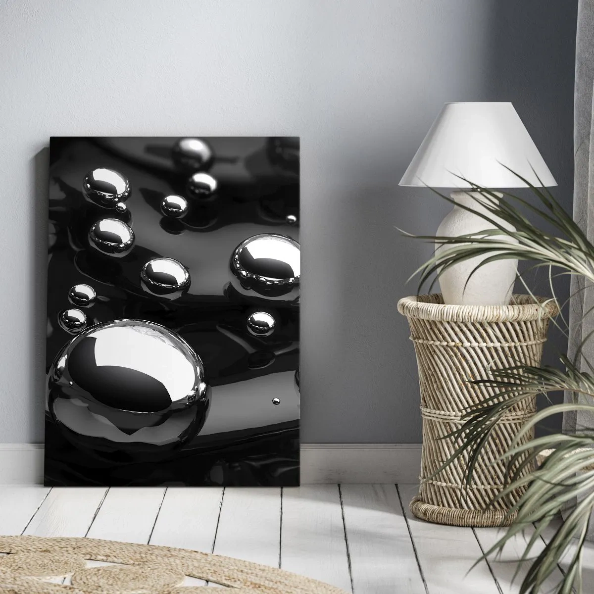 Impression sur toile - Image sur toile - Gouttes abstraites sur une surface noire - 80x120cm - D'un ton noir - Décoration murale moderne pour le salon et la chambre ARTTOR