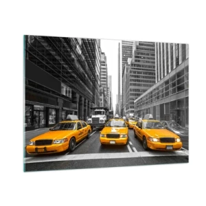 Impression sur verre - Image sur verre - Taxis jaunes dans les rues de New York - 100x70cm - C'est nous qui colorons la ville - Décoration murale moderne pour le salon et la chambre ARTTOR