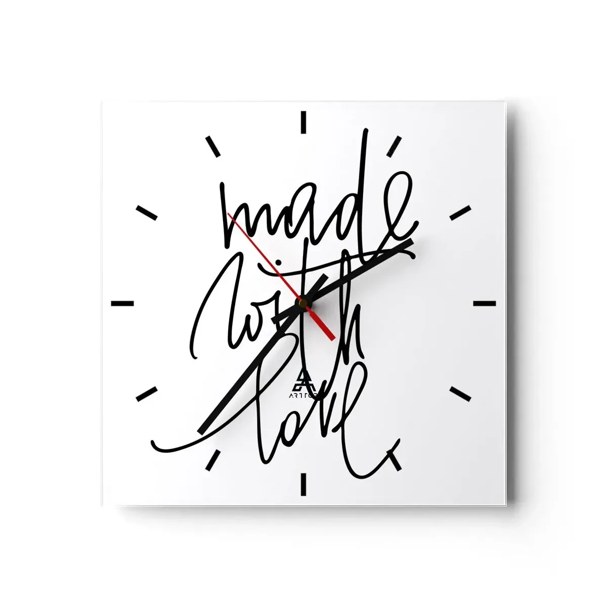 Horloge murale - Pendule murale - Inscription noire « Made with love » sur fond blanc - 30x30cm - La meilleure marque - Décoration murale moderne pour le salon et la chambre ARTTOR