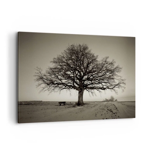 Impression sur toile - Image sur toile - Un arbre solitaire dans un champ de sépia - 120x80cm - D'ici à l'éternité - Décoration murale moderne pour le salon et la chambre ARTTOR
