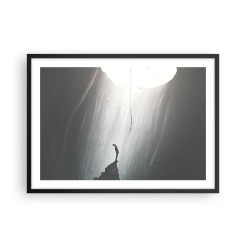 Affiche dans un cadre noir - Poster - Silhouette d'un homme sur le sol d'une grotte avec vue sur la lumière - 70x50cm - Il y a toujours une issue - Décoration murale moderne pour le salon et la chambre ARTTOR