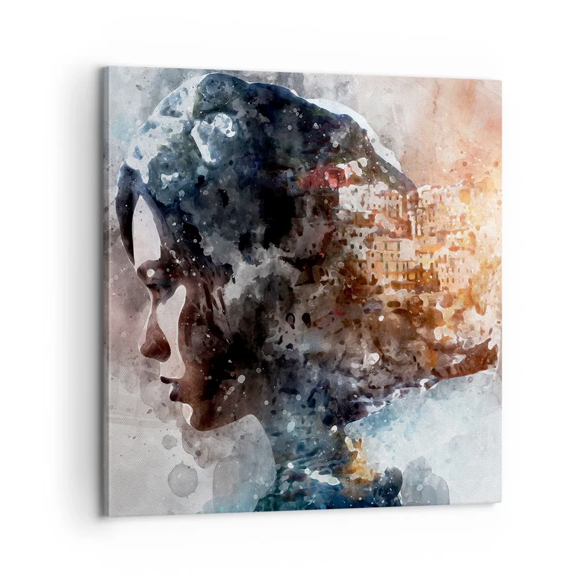 Impression sur toile - Image sur toile - L'histoire d'une fille avec une ville en arrière-plan - 60x60 cm