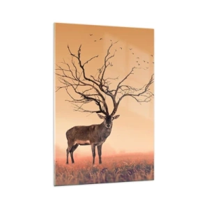 Impression sur verre - Image sur verre - Un graphique de cerf fantaisie avec des branches au lieu de bois - 70x100cm - Cerf de Pra - l'esprit éternel de la forêt - Décoration murale moderne pour le salon et la chambre ARTTOR