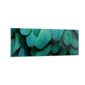 Impression sur verre - Image sur verre - Détail de plumes dans des tons de vert - 140x50cm - Perfection de la nature du perroquet - Décoration murale moderne pour le salon et la chambre ARTTOR