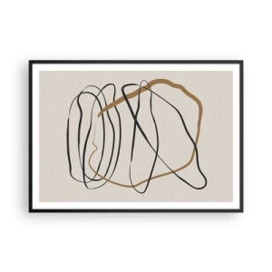Affiche dans un cadre noir - Poster - Lignes artistiques en noir et or sur fond clair - 100x70cm - Composition – danse en boucle - Décoration murale moderne pour le salon et la chambre ARTTOR