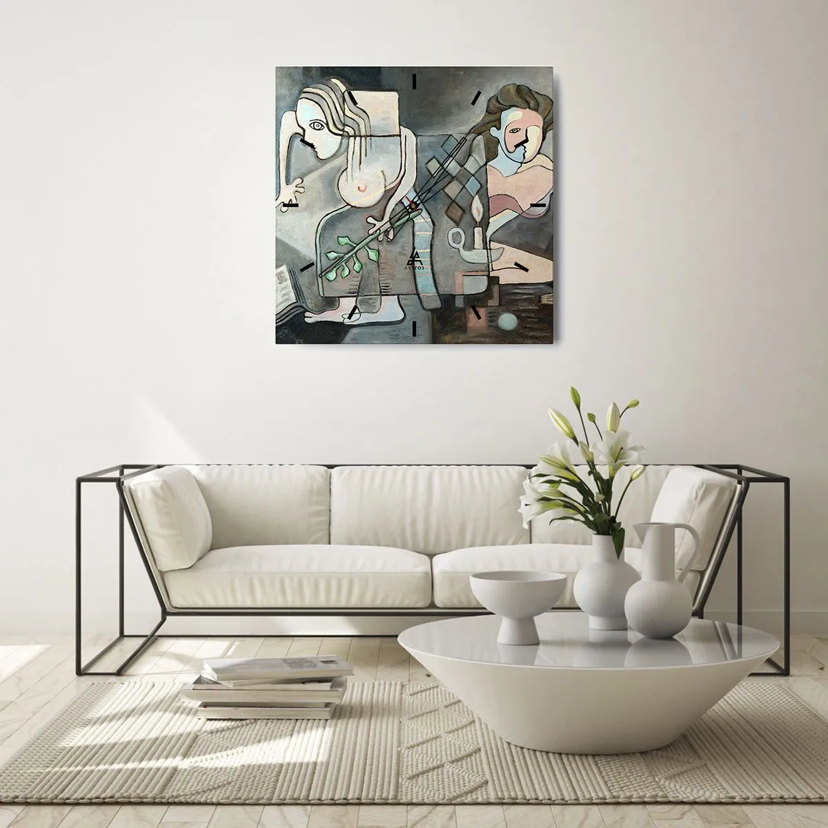 Horloge murale - Pendule murale - Figures abstraites dans une composition symbolique avec une signification profonde - 30x30cm - Mosaïque d'esprit et de matière - Décoration murale moderne pour le salon et la chambre ARTTOR