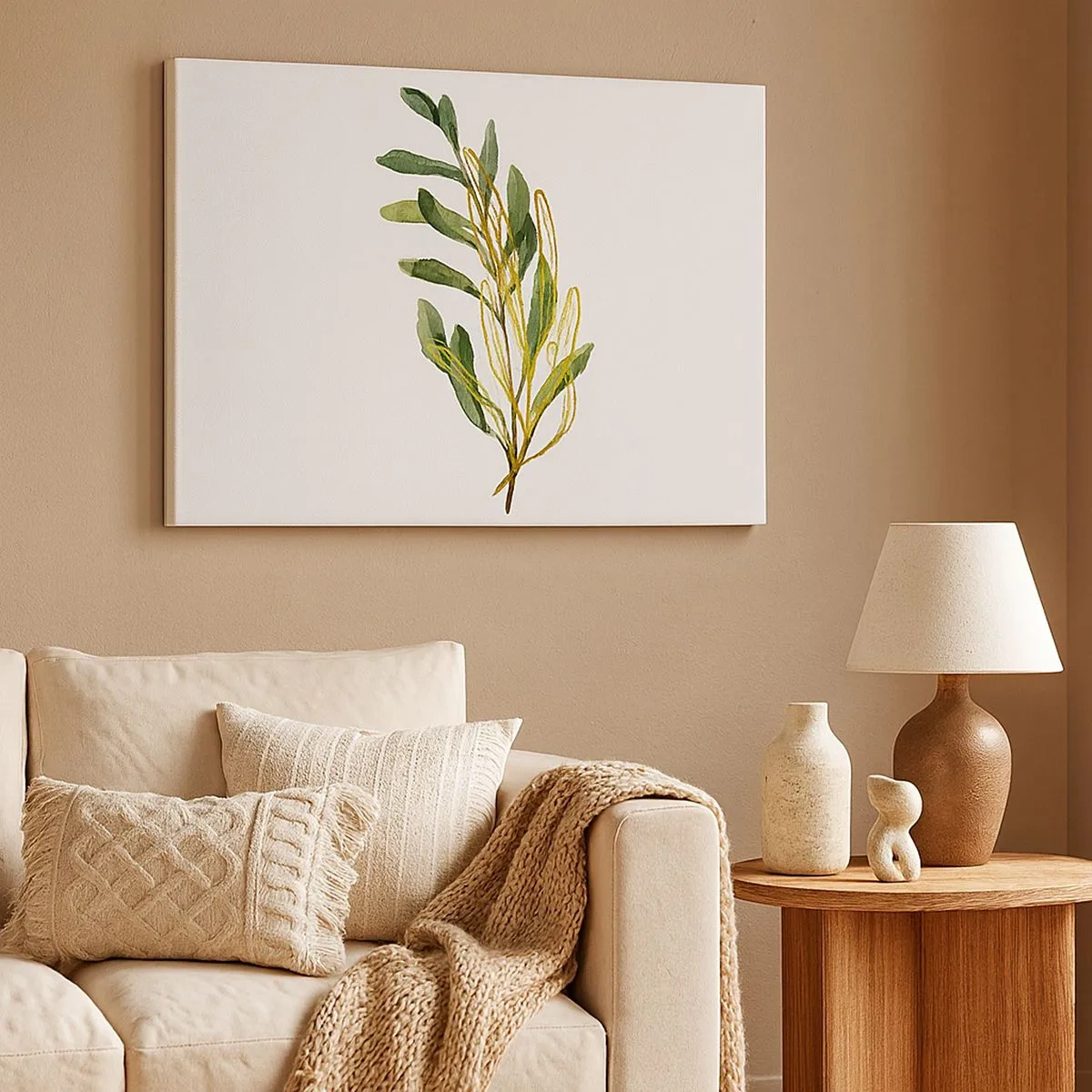Impression sur toile - Image sur toile - Branche verte avec des feuilles sur fond blanc - 70x50cm - Tout ce qui est bon - Décoration murale moderne pour le salon et la chambre ARTTOR