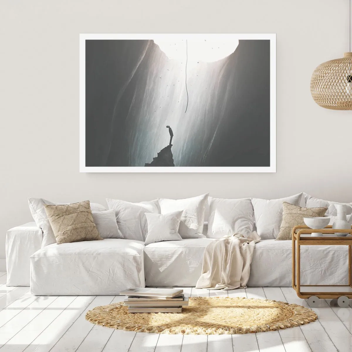 Affiche - Poster - Silhouette d'un homme sur le sol d'une grotte avec vue sur la lumière - 100x70cm - Il y a toujours une issue - Décoration murale moderne pour le salon et la chambre ARTTOR