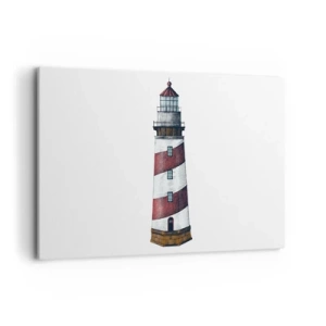 Impression sur toile - Image sur toile - Une image de dessin animé d'un phare avec des rayures rouges et blanches sur un fond minimaliste. - 120x80cm - Toujours sur ses gardes - Décoration murale moderne pour le salon et la chambre ARTTOR