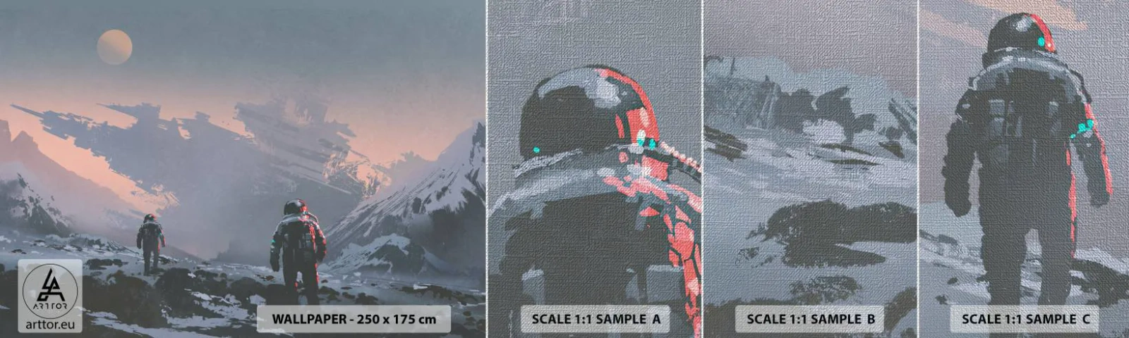 Échantillon de Papier Peint Premium Canvas - Sous une étoile inconnue - Abstraction, Astronaute, Cosmonaute - 100x30 cm