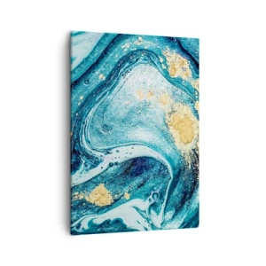 Impression sur toile - Image sur toile - Une composition abstraite de vagues et d'accents dorés - 50x70cm - Vortex bleu - Décoration murale moderne pour le salon et la chambre ARTTOR