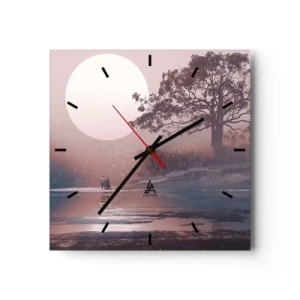 Horloge murale - Pendule murale - Scène romantique avec la lune et un arbre au bord de l'eau - 30x30cm - Merveilles de la nuit - Décoration murale moderne pour le salon et la chambre ARTTOR