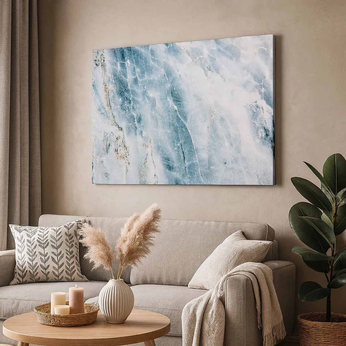 Impression sur toile - Image sur toile - Texture de marbre dans des tons de bleu et de blanc - 70x50cm - Monde de glace - Décoration murale moderne pour le salon et la chambre ARTTOR