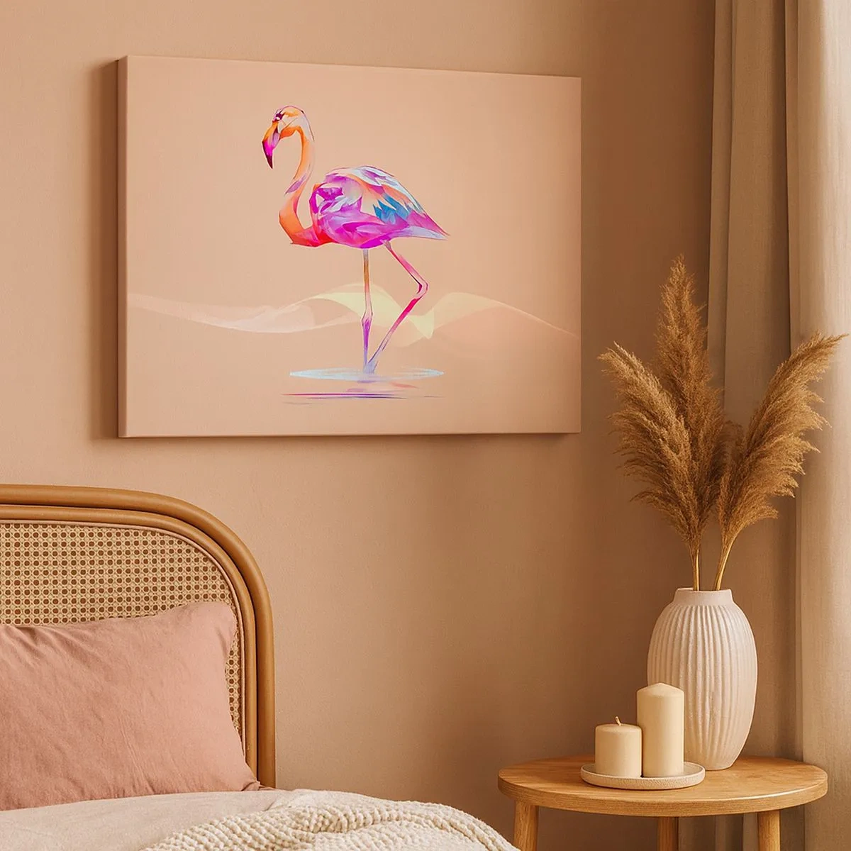 Impression sur toile - Image sur toile - Un flamant rose abstrait aux couleurs claires et pastel. - 70x50cm - L'oiseau des bonnes émotions - Décoration murale moderne pour le salon et la chambre ARTTOR
