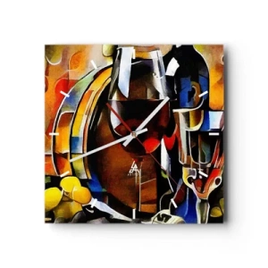 Horloge murale - Pendule murale - Nature morte abstraite avec verres et instruments - 30x30cm - Et le monde prend des couleurs - Décoration murale moderne pour le salon et la chambre ARTTOR