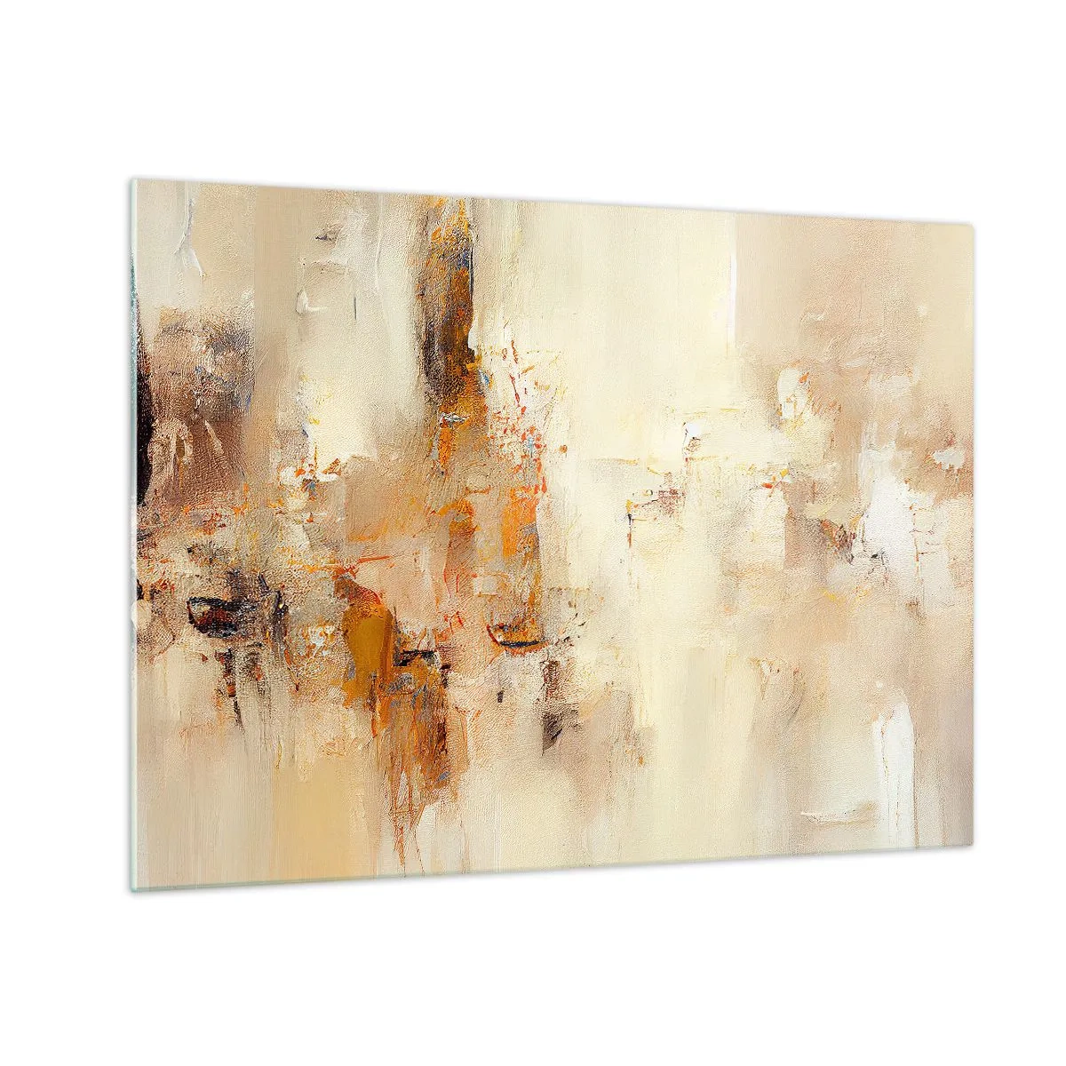 Impression sur verre - Image sur verre - Abstraction dans les tons d'ambre, de beige et de marron - 70x50cm - Âme de l'ambre - Décoration murale moderne pour le salon et la chambre ARTTOR