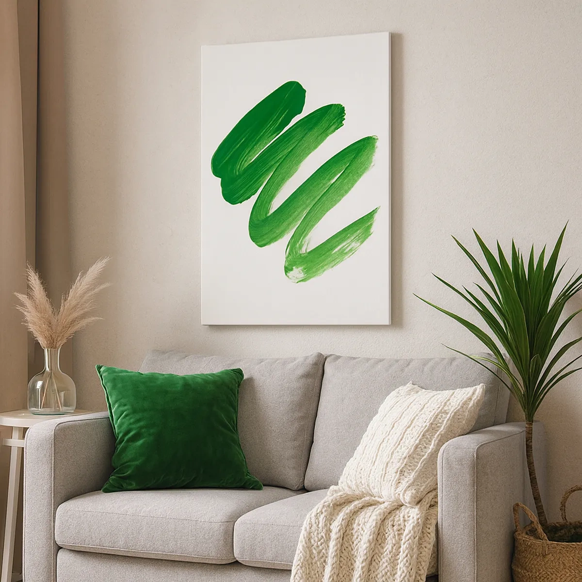Impression sur toile - Image sur toile - Coup de pinceau abstrait vert sur fond blanc - 50x70cm - Blague verte - Décoration murale moderne pour le salon et la chambre ARTTOR