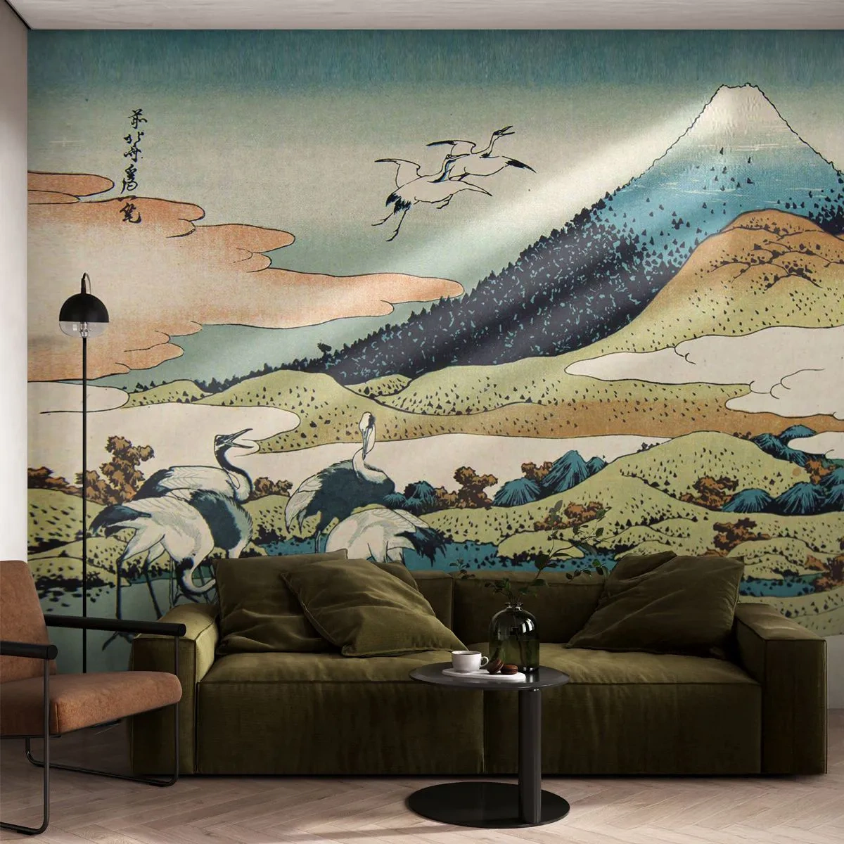 Papier Peint Autocollant Deluxe Sticker - Avec une âme japonnaise - Cigogne, Oiseau, Paysage - 250x175 cm