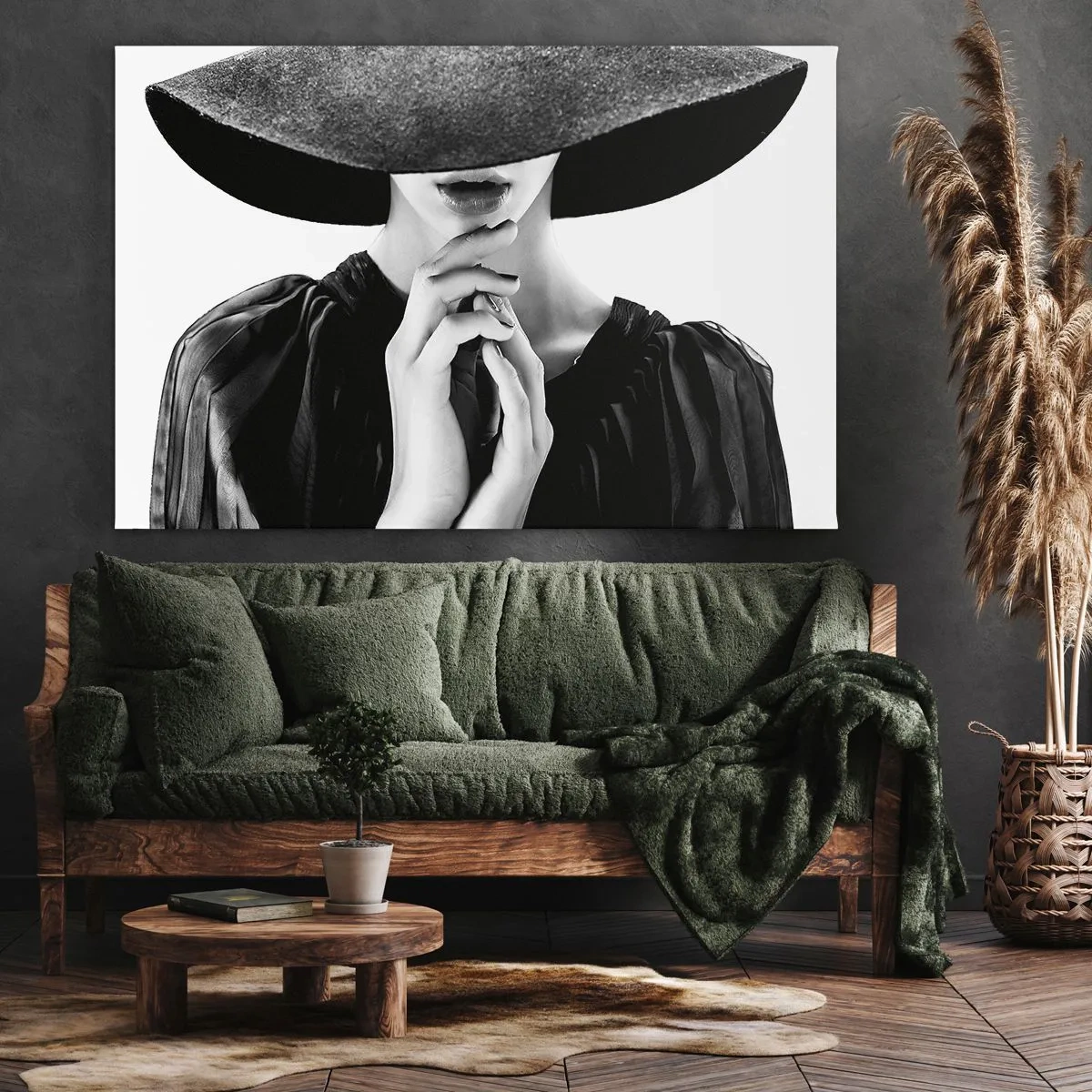 Impression sur toile - Image sur toile - Femme élégante portant un grand chapeau dans des tons de noir et blanc - 70x50cm - Beauté cachée - Décoration murale moderne pour le salon et la chambre ARTTOR