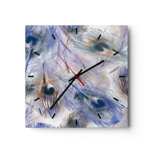 Horloge murale - Pendule murale - Un motif avec des plumes de paon dans des tons de bleu et d'or - 30x30cm - Composition de paon - Décoration murale moderne pour le salon et la chambre ARTTOR