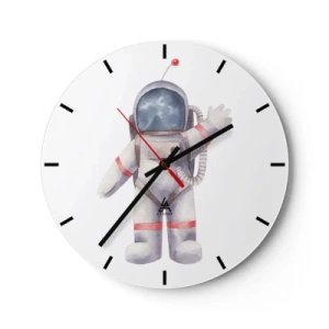 Horloge murale - Pendule murale - Illustration d'un cosmonaute avec sa main levée sur un fond blanc - 30x30cm - C'est tout pour le moment! - Décoration murale moderne pour le salon, la cuisine et la chambre ARTTOR