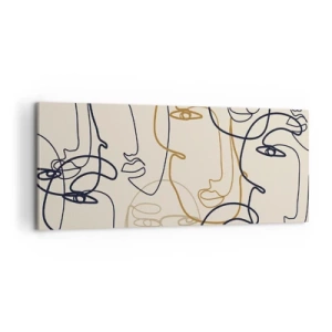 Impression sur toile - Image sur toile - Visages minimalistes au trait sur fond clair - 120x50cm - Portrait multiplié - Décoration murale moderne pour le salon et la chambre ARTTOR