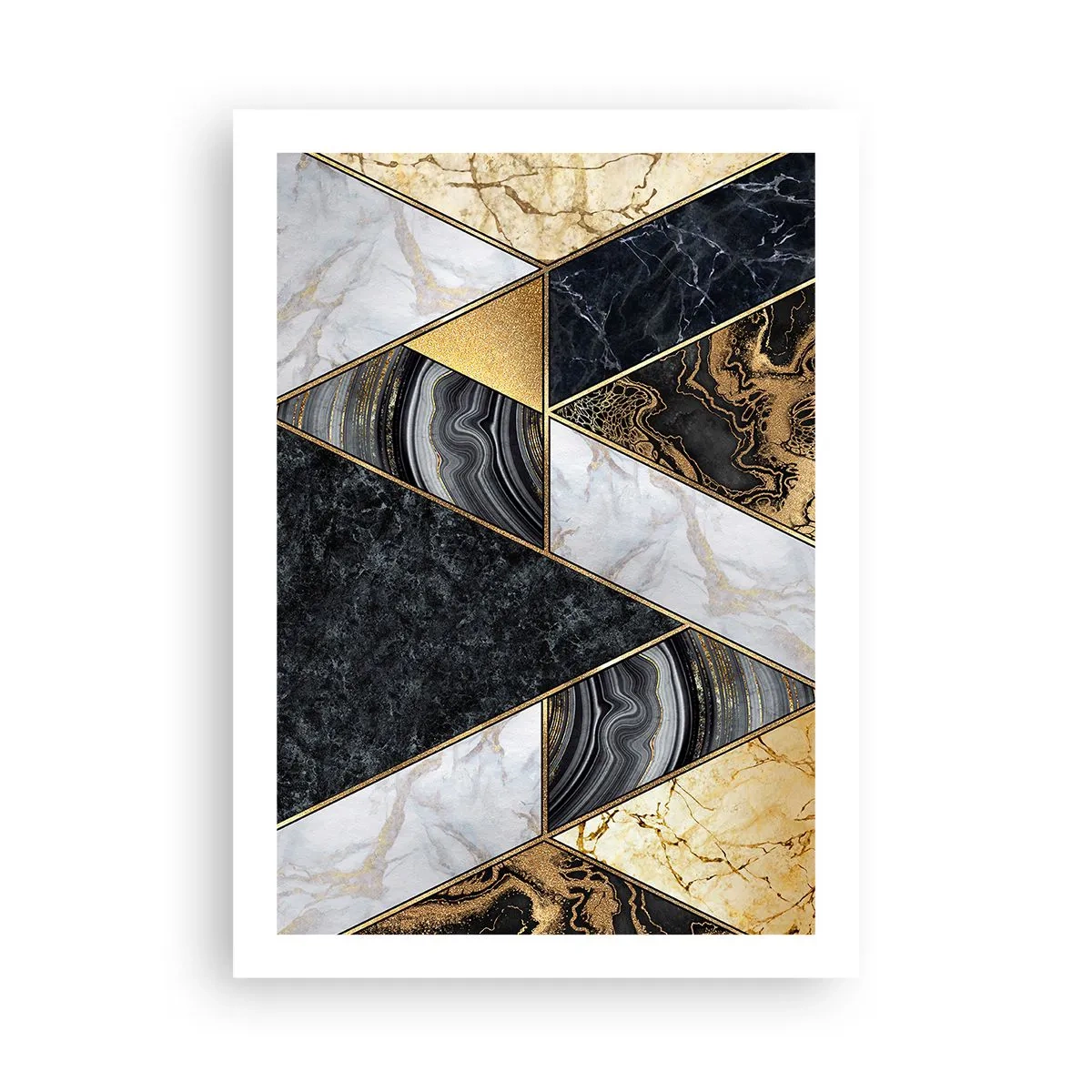 Affiche - Poster - Géométrie du marbre dans les tons d'or, de noir et de blanc - 50x70cm - Pierre après pierre - Décoration murale moderne pour le salon et la chambre ARTTOR
